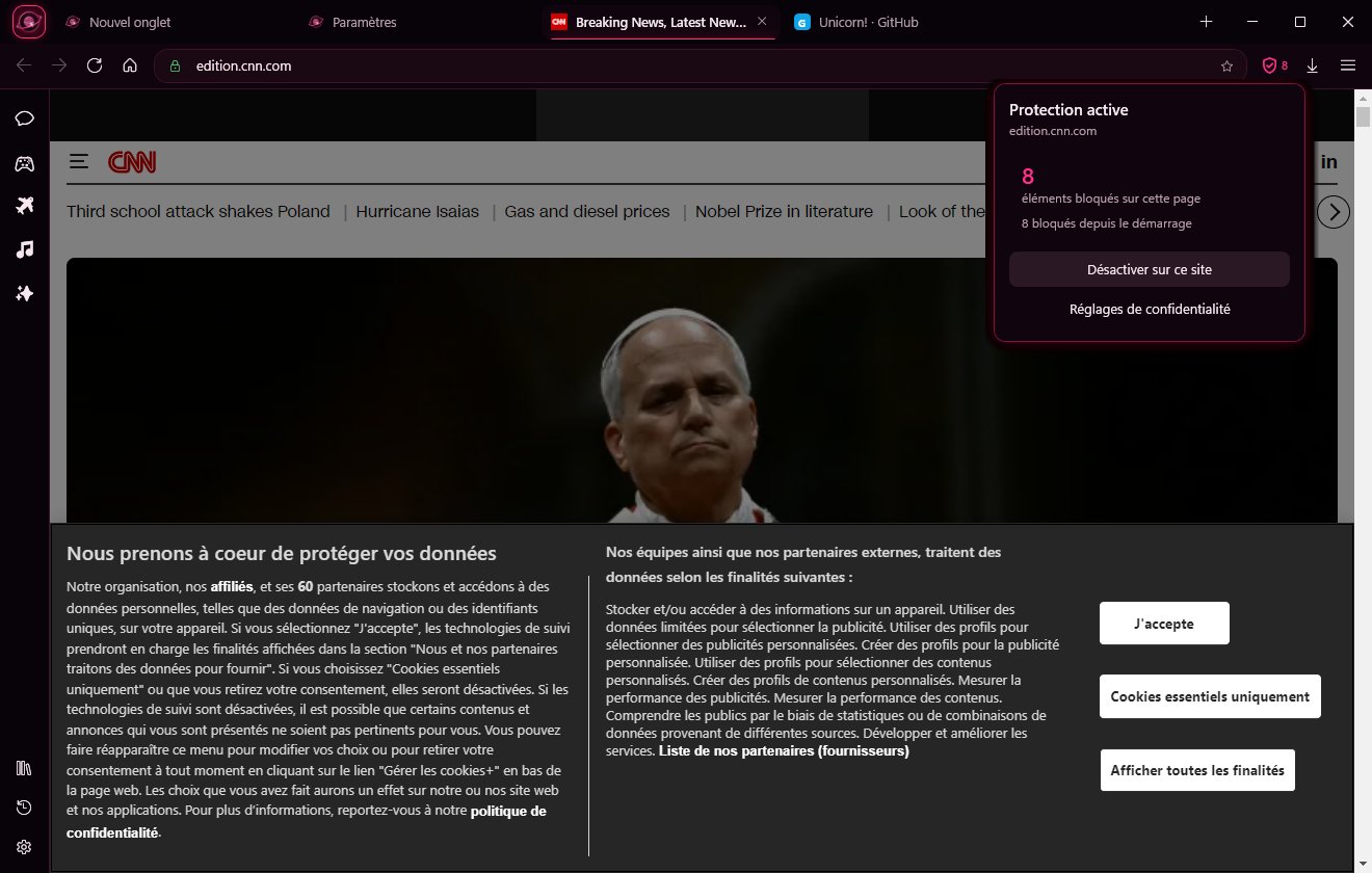 Le bouclier indique les éléments bloqués sur la page